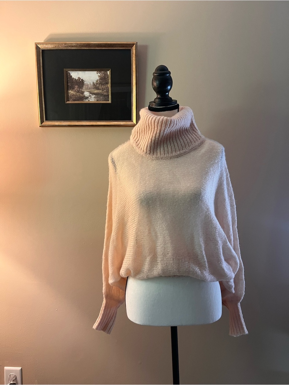 Bebe Pale Pink Batwing Lightweight Chunky Turtleneck Sweater